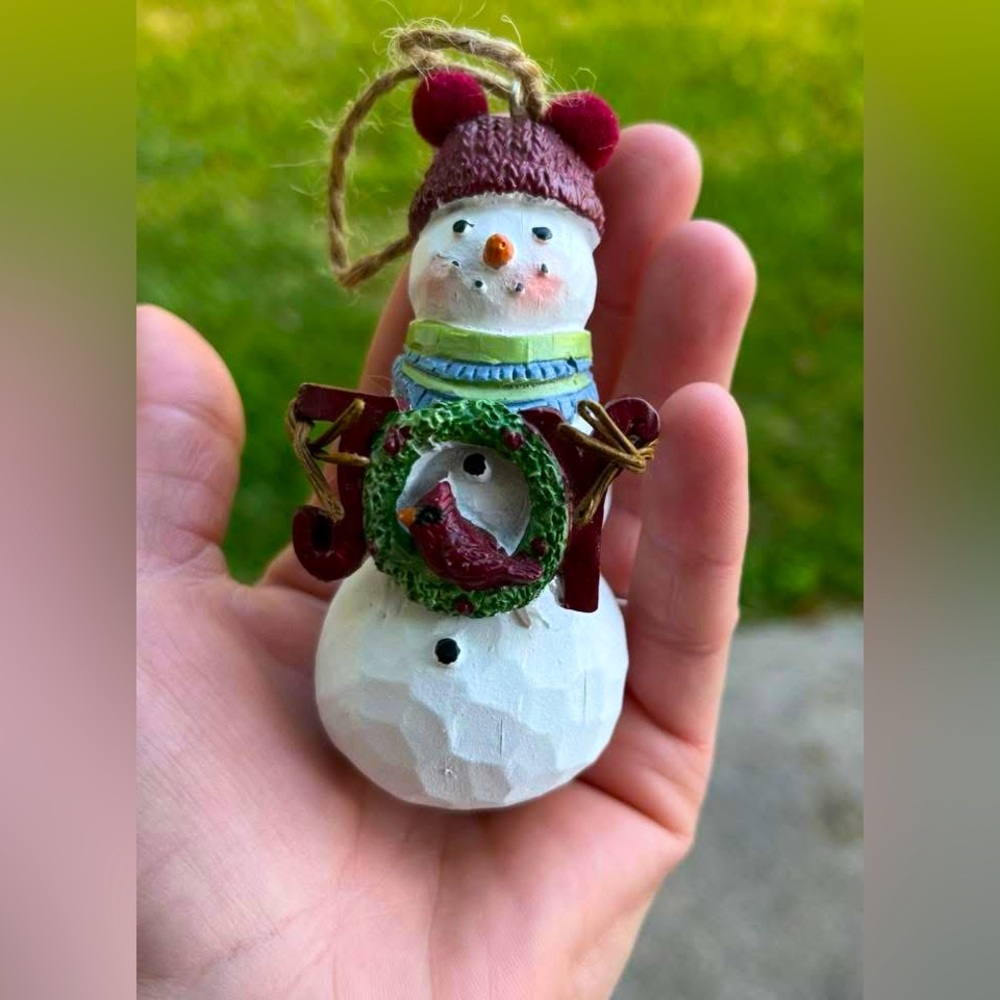 Festive Snowman Ornament with Wreath